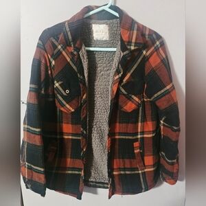 Womens Altar'd State Flannel Sherpa button up jacket copper/black/brown size LG